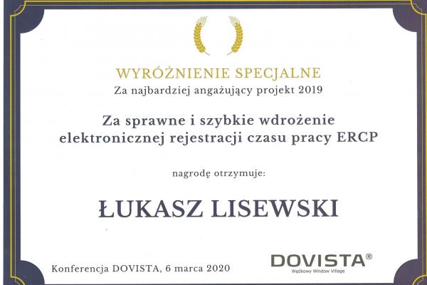 Nagroda za wdrożenie systemu zarządzania czasem pracy w firmie Dovista